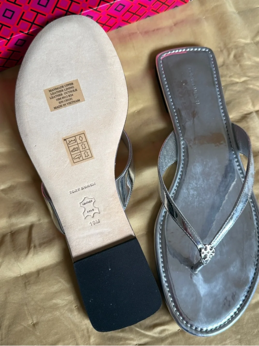 Tory Burch Metallic Silver Thong Sandals